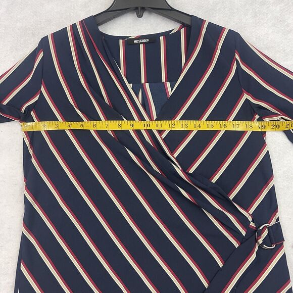 Misguided Blouse Womens Size 10 Striped V Neck Surplice Wrap Long Sleeve Top - Picture 6 of 12